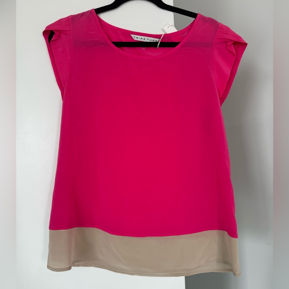Trina Turk Pink Silk Cap Sleeve Top